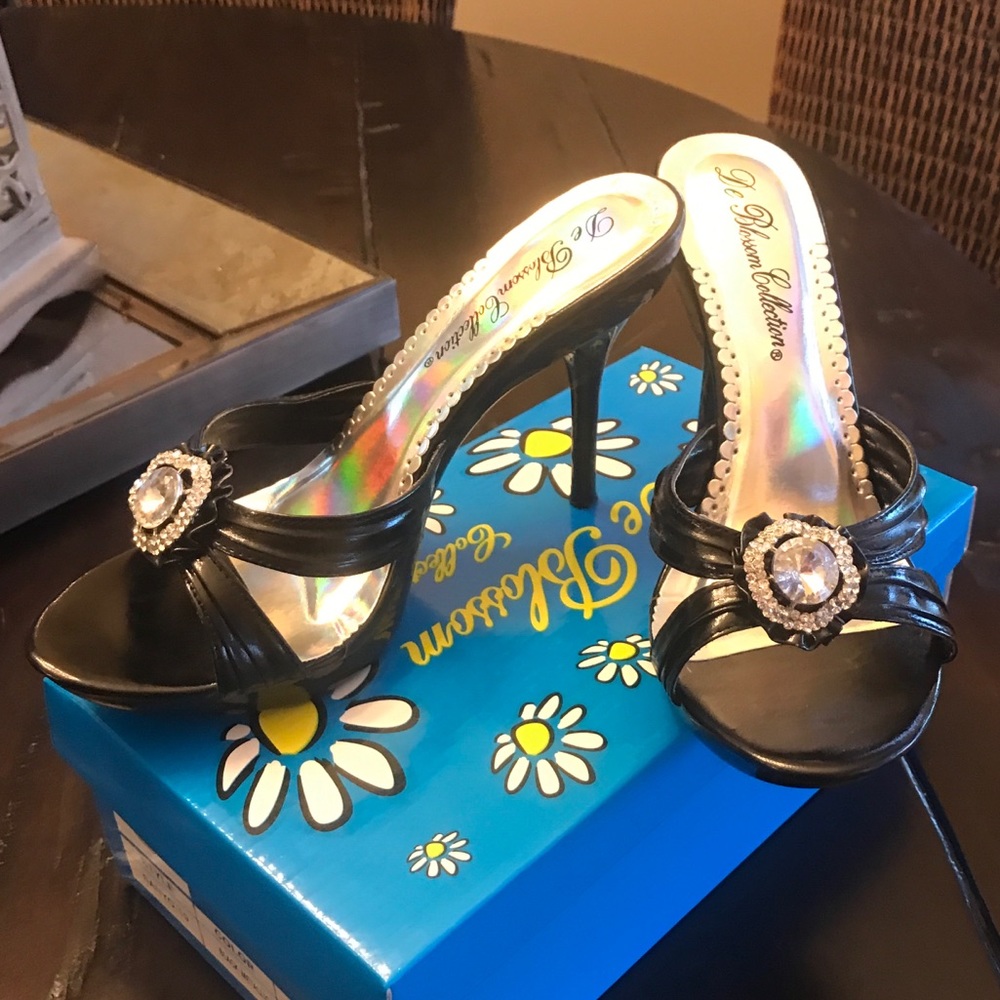 3” black heel with rhinestones